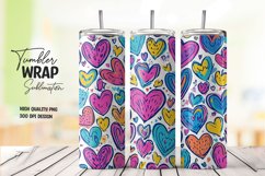 Heart doodle watercolor tumbler wrap sublimation Product Image 1