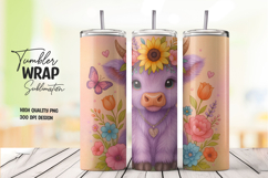 Cute Highland Cow Floral Tumbler Wrap Sublimation PNG Product Image 1
