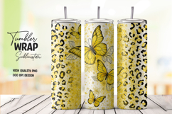 Yellow Butterfly Leopard Print Tumbler Wrap Sublimation Product Image 1