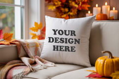 White pillow with Cozy Fall Decor mockup Product Image 1