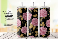 Pink Rose Gold Swirl Floral Tumbler Wrap clipart sublimation Product Image 1
