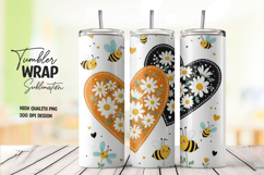 Bee and Daisy Heart Tumbler Wrap Sublimation Design Product Image 1
