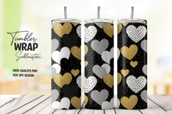 Black White Gold Hearts Tumbler Wrap Sublimation PNG Product Image 1