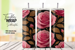 Deep Pink Rose Gold Leaf Tumbler Wrap clipart sublimation Product Image 1