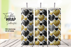 3D Black and Gold Hearts Tumbler Wrap PNG Product Image 1