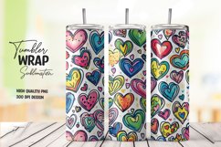 Heart doodle watercolor tumbler wrap sublimation Product Image 1