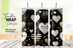 Luxury Gold Heart Tumbler Wrap Elegant Black Valentine Product Image 1