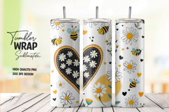 Bee and Daisy Heart Tumbler Wrap Sublimation Design Product Image 1