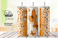 Orange Butterfly Leopard Print Tumbler Wrap Sublimation Product Image 1