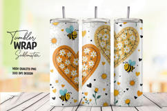 Bee and Daisy Heart Tumbler Wrap Sublimation Design Product Image 1