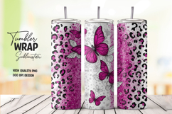 Pink Butterfly Leopard Print Tumbler Wrap Sublimation Design Product Image 1