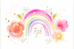 Pink watercolor rainbow with flowers Product Image 1
