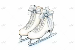 White Ice Skates Watercolor Clipart Product Image 1