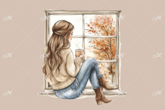 Cozy Autumn Girl by the Window Clipart Product Image 2