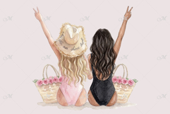 Summer Vibes Girls Besties in Swimsuits Watercolor clipart Product Image 2