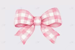 Pink Gingham Bow Watercolor Clipart PNG Product Image 3