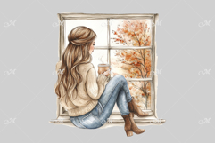 Cozy Autumn Girl by the Window Clipart Product Image 3