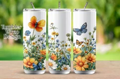 Floral Tumbler Wrap, Meadow Flowers PNG, 20oz skinny tumbler Product Image 1