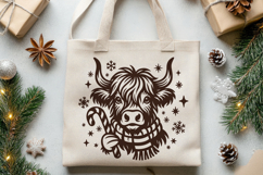 Christmas Highland Cow SVG | Farmhouse Cow with Candy Cane Product Image 2