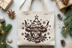 Christmas Highland Cow SVG | Cute Cow with Christmas Tree Product Image 2