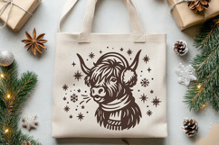 Christmas Highland Cow SVG | Cute Winter Cow with Scarf PNG Product Image 2