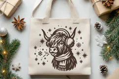 Christmas Highland Cow SVG | Cute Winter Cow with Scarf PNG Product Image 2