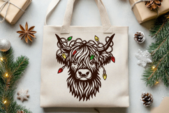 Christmas Highland Cow SVG | Festive Cow with Holiday Lights Product Image 3