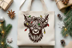 Christmas Highland Cow SVG | Festive Cow with Holiday Lights Product Image 3