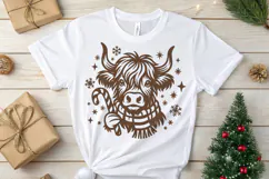 Christmas Highland Cow SVG | Farmhouse Cow with Candy Cane Product Image 3