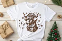Christmas Highland Cow SVG | Cute Winter Cow with Scarf PNG Product Image 3