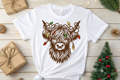 Christmas Highland Cow SVG | Festive Cow with Holiday Lights Product Image 2