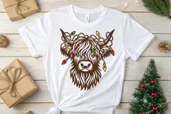 Christmas Highland Cow SVG | Festive Cow with Holiday Lights Product Image 2