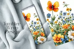 Floral Tumbler Wrap, Meadow Flowers PNG, 20oz skinny tumbler Product Image 3