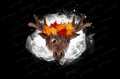 Moose with maple leafs wreath clipart, deer PNG sublimation Product Image 1