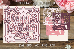 Happy Birthday card, Birthday paper cut card SVG file Product Image 1
