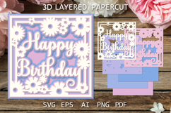 Happy Birthday card, Birthday paper cut card SVG file Product Image 1