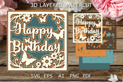 Happy Birthday card, Birthday paper cut card SVG file Product Image 1