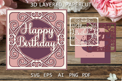 Happy Birthday card, Birthday paper cut card SVG file Product Image 1