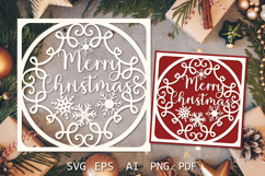 Christmas card, Merry Christmas card SVG, papercut template Product Image 1