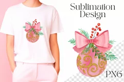 Watercolor Christmas Composition, PNG, Pink and Gold PNG Product Image 1