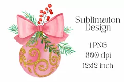 Watercolor Christmas Composition, PNG, Pink and Gold PNG Product Image 2