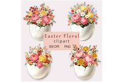 Easter Floral Clipart Watercolor Spring Flowers in Eggshells Product Image 1