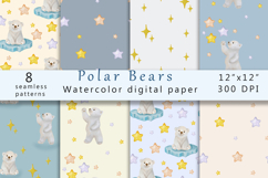 Polar Bear Digital Paper, Watercolor Product Image 1