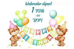 Bear with balloons PNG Baby bear sublimation Balloons Clipar Product Image 1