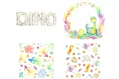 Cute dinosaur, watercolor clipart print on T-shirt. Digital Product Image 2