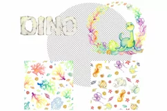 Cute dinosaur, watercolor clipart print on T-shirt. Digital Product Image 3