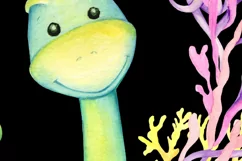 Cute dinosaur, watercolor clipart print on T-shirt. Digital Product Image 5