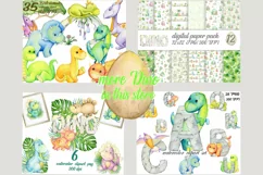 Cute dinosaur, watercolor clipart print on T-shirt. Digital Product Image 6