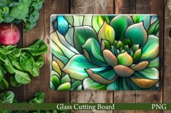 Floral Glass Cutting Board Design | Green Succulent Product Image 1