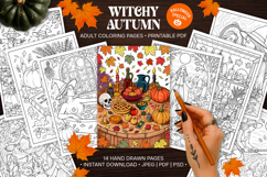 Witchy Autumn coloring pages, Halloween colouring page Product Image 1